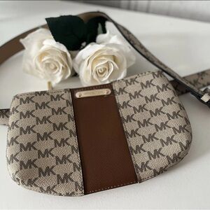 Michael Kors Signature Brown and Cream Monogram Belt Bag